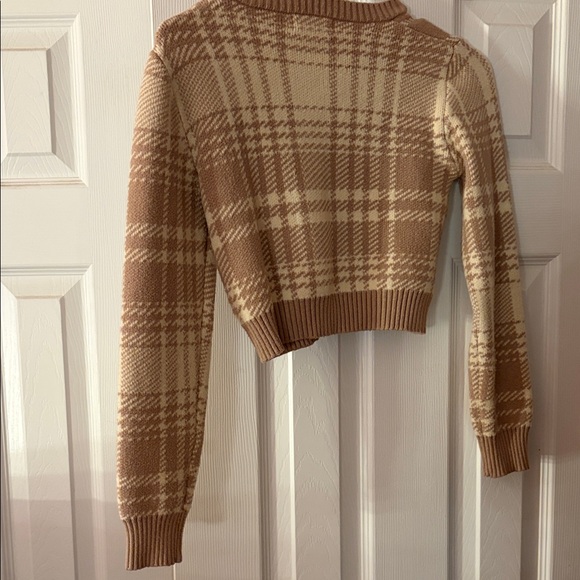 Altar'd State Plaid Beige Cropped Sweater - Picture 6 of 6